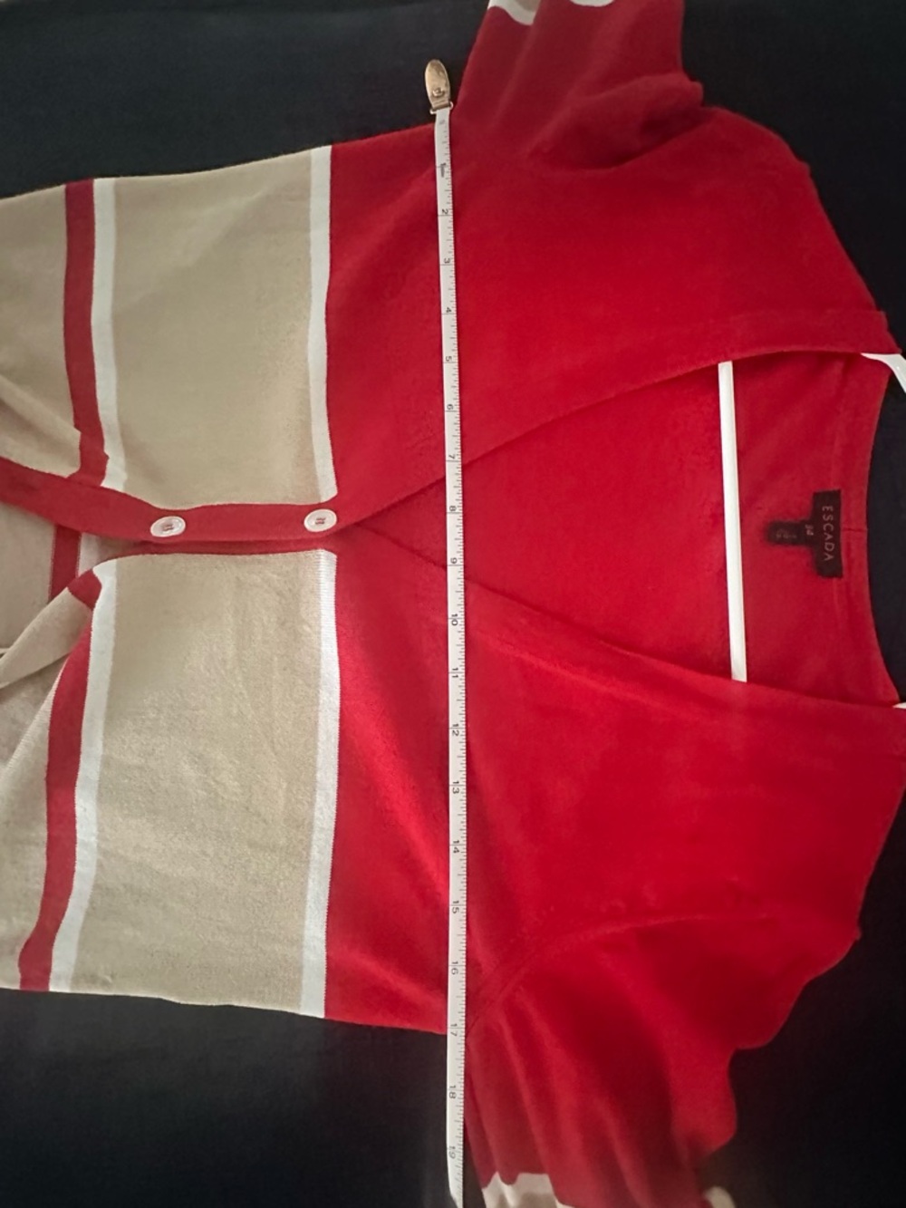 Escada Red Cream Cardigan Sweater - Picture 3 of 10